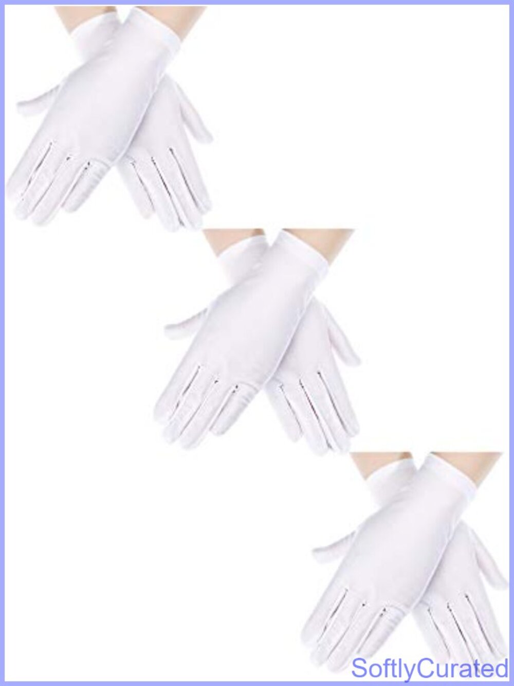 White Satin Opera Gloves 3 Pairs Stretchable Formal Party Costume